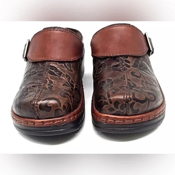 Klogs Austin brown tooled leather western professional comfort clog/shoe.Sz 7.5 - Picture 3 of 15